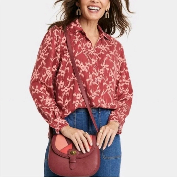 ✨NWT Target Knox Rose Burgundy Hibiscus Print Button Front Shirt Size XL - Picture 6 of 12